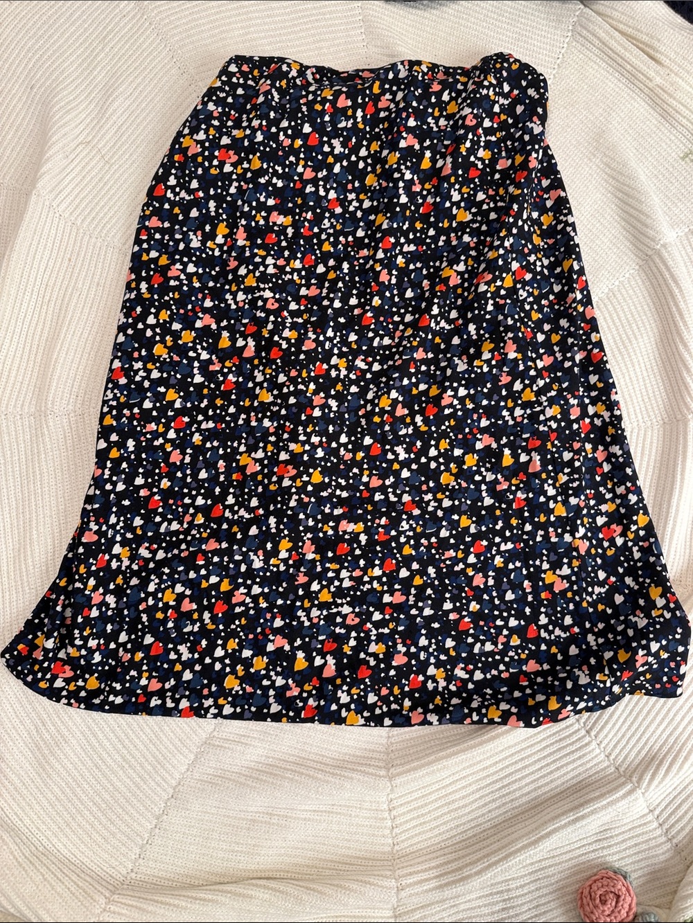 LOFT Navy Midi Skirt with Multicolor Heart Print